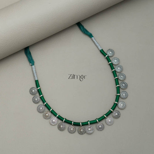 Sanvi - Oxidised Silver-Plated  Thread Necklace