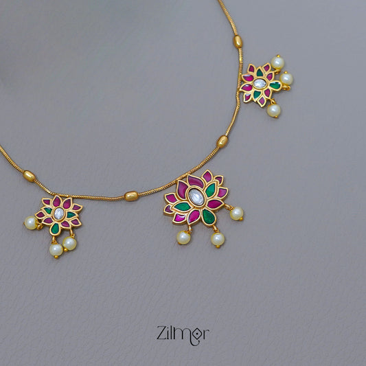 SN1011543 - Premium Antique Kemp Jadao Lotus Necklace with Earrings