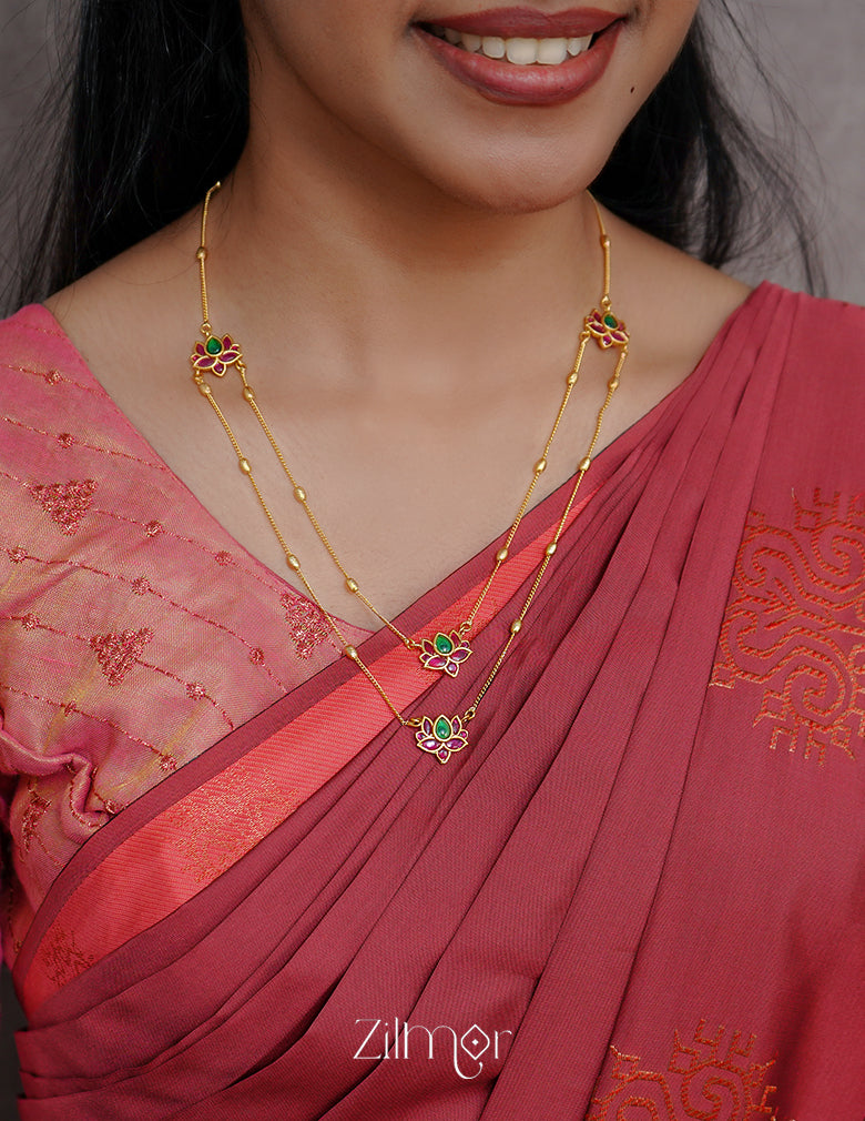 SN101493 - Premium Antique Lotus Layer Necklace with Earrings 3-Zilmor