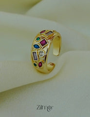 ZC1012047- Multi-Colour Cubic Zirconia Adjustable Ring – 18K Gold Plated, Anti-Tarnish Stainless Steel