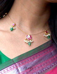 KS101956- Kemp Lotus Pendant Pearl Semi precious Stone Hanging Invisible Necklace