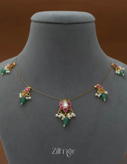 KS101956- Kemp Lotus Pendant Pearl Semi precious Stone Hanging Invisible Necklace