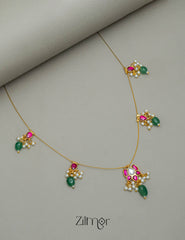 KS101956- Kemp Lotus Pendant Pearl Semi precious Stone Hanging Invisible Necklace