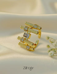 ZC1012040- Sapphire Stone Stack Ring – Adjustable, Anti-Tarnish Stainless Steel, Gold Finish