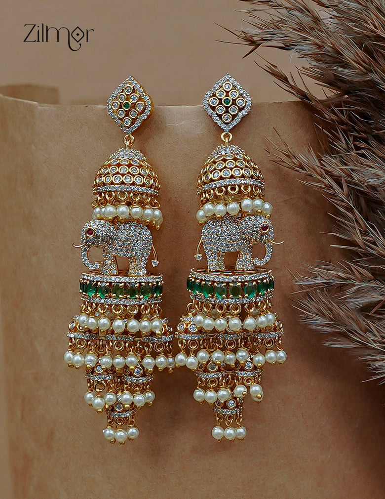Pearl Hanging AD Stone Haati Jhumka Earrings - AF1012868