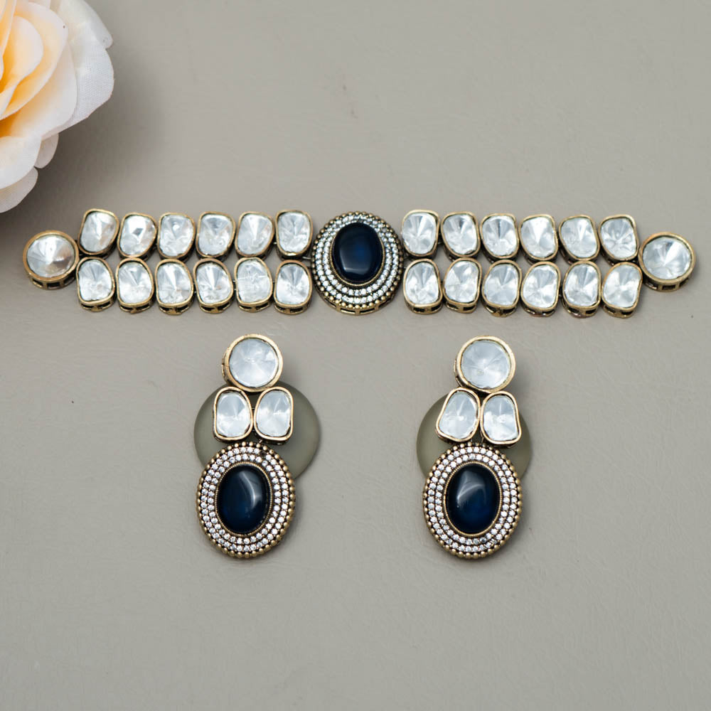 KH101507  - moissanite Stone Kundan Necklace Earrings Set