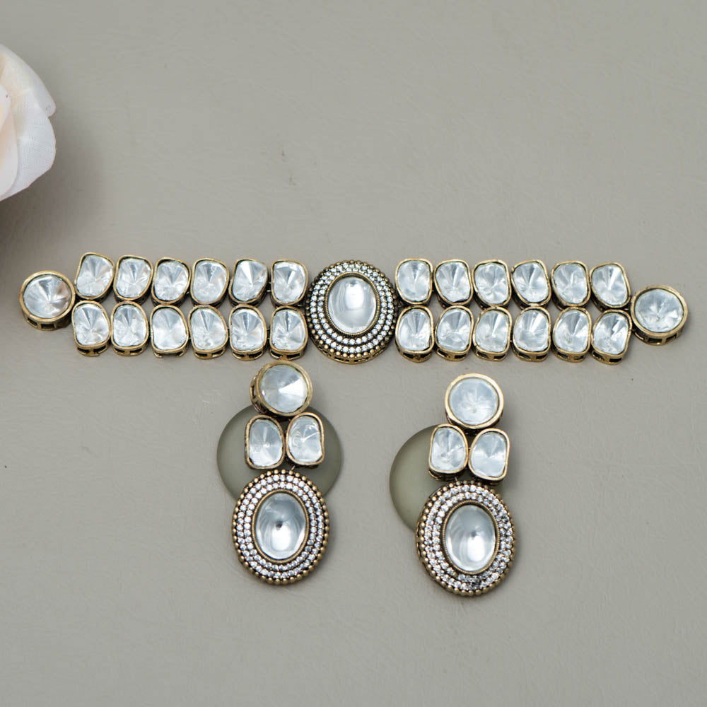KH101507  - moissanite Stone Kundan Necklace Earrings Set