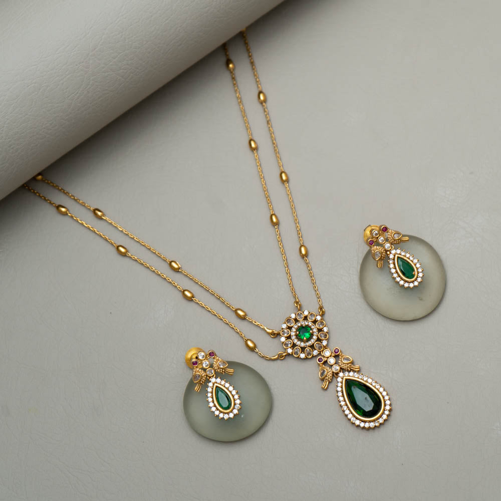 SN101509 - Premium Antique AD Stone Layer Necklace with Earrings