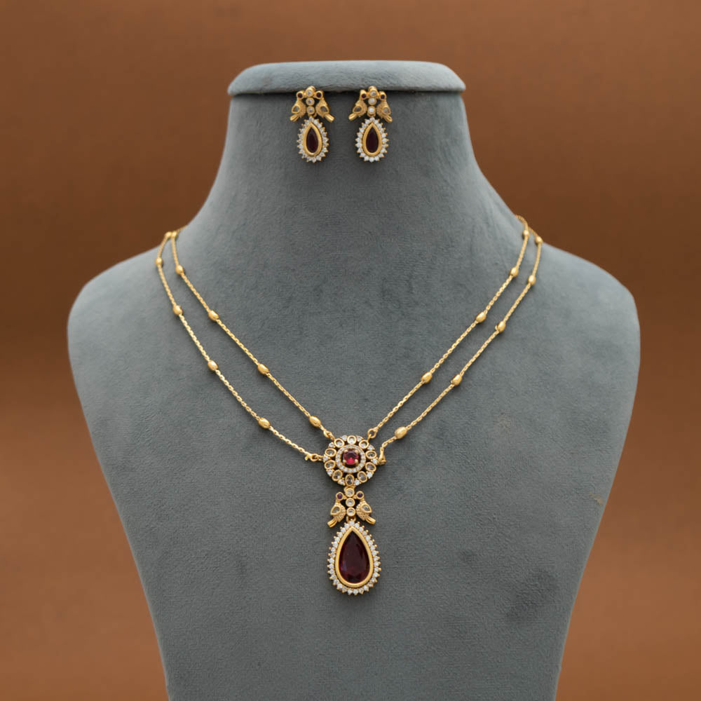 SN101509 - Premium Antique AD Stone Layer Necklace with Earrings