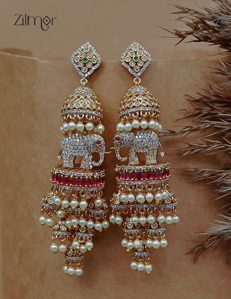 Pearl Hanging AD Stone Haati Jhumka Earrings - AF1012868