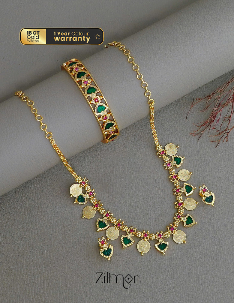 KY1011782 - Gold plated palakka coin Necklace Earrings Bangle set Combo 2-Zilmor