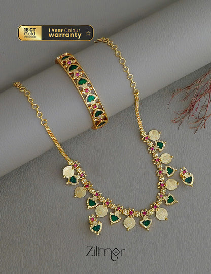 KY1011782 - Gold plated palakka coin Necklace Earrings Bangle set Combo 2-Zilmor