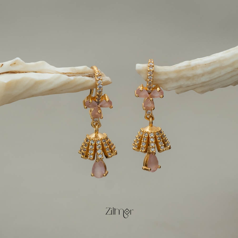 PE101836 -  AD Stone Minimal Hoop Gold Tone Jhumka Earrings