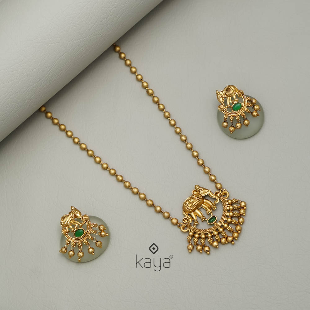 Haati Gold Bead Necklace with Earring Set - NV100124