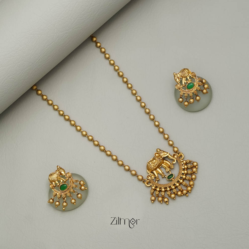 Haati Gold Bead Necklace with Earring Set - NV100124