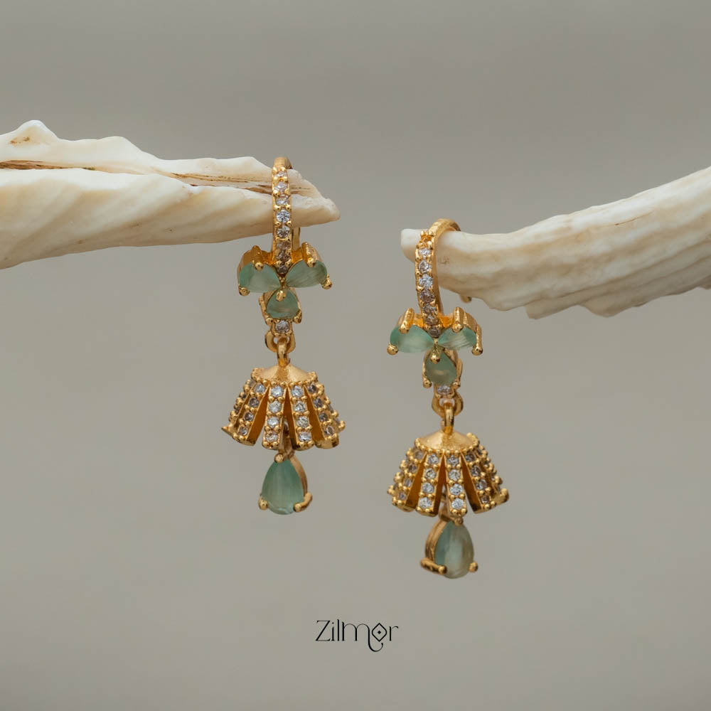 PE101836 -  AD Stone Minimal Hoop Gold Tone Jhumka Earrings