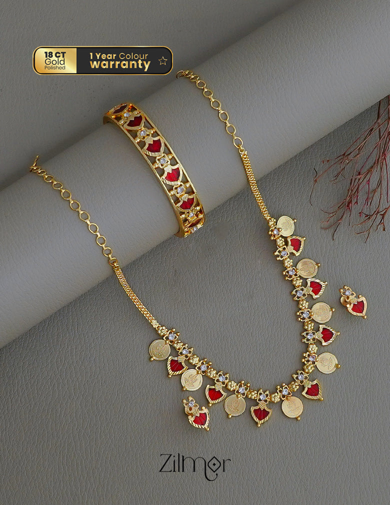 KY1011782 - Gold plated palakka coin Necklace Earrings Bangle set Combo 4-Zilmor