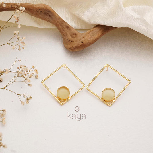 Natural Raw Stone With Square Shape Earrings (color option) -  KE100746