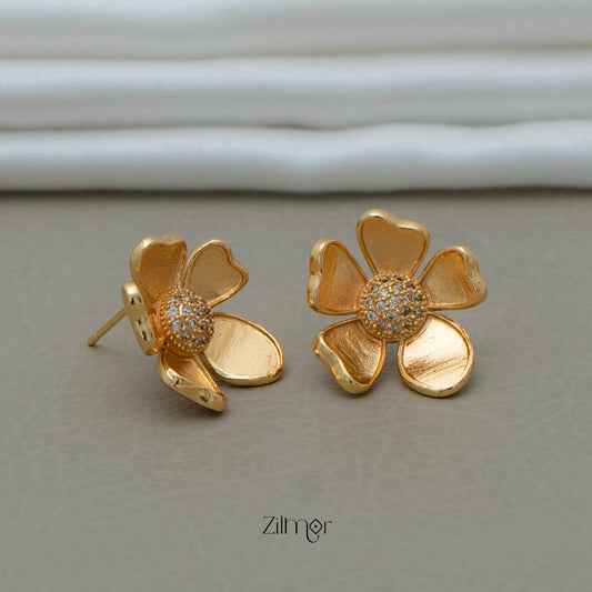 PE101833 - Gold tone AD Stone Flower stud Earrings