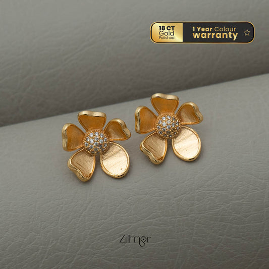 PE101833 - Gold tone AD Stone Flower stud Earrings