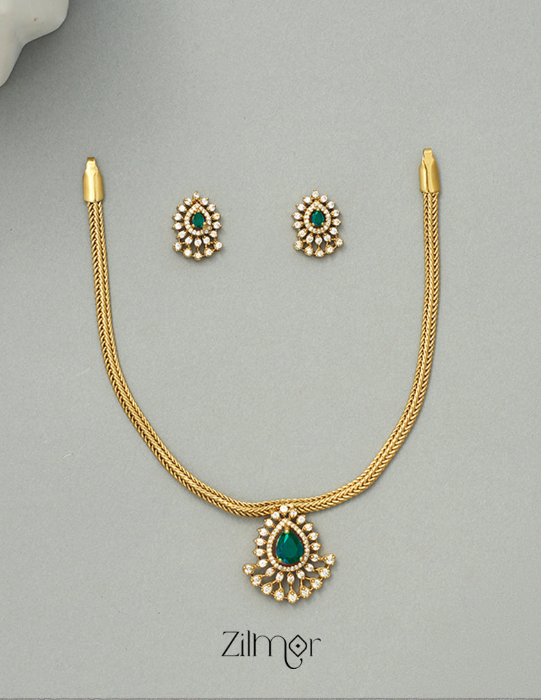SN1011323 -  Premium Antique Traditional AD Pendant Short Necklace Earrings 4-Zilmor