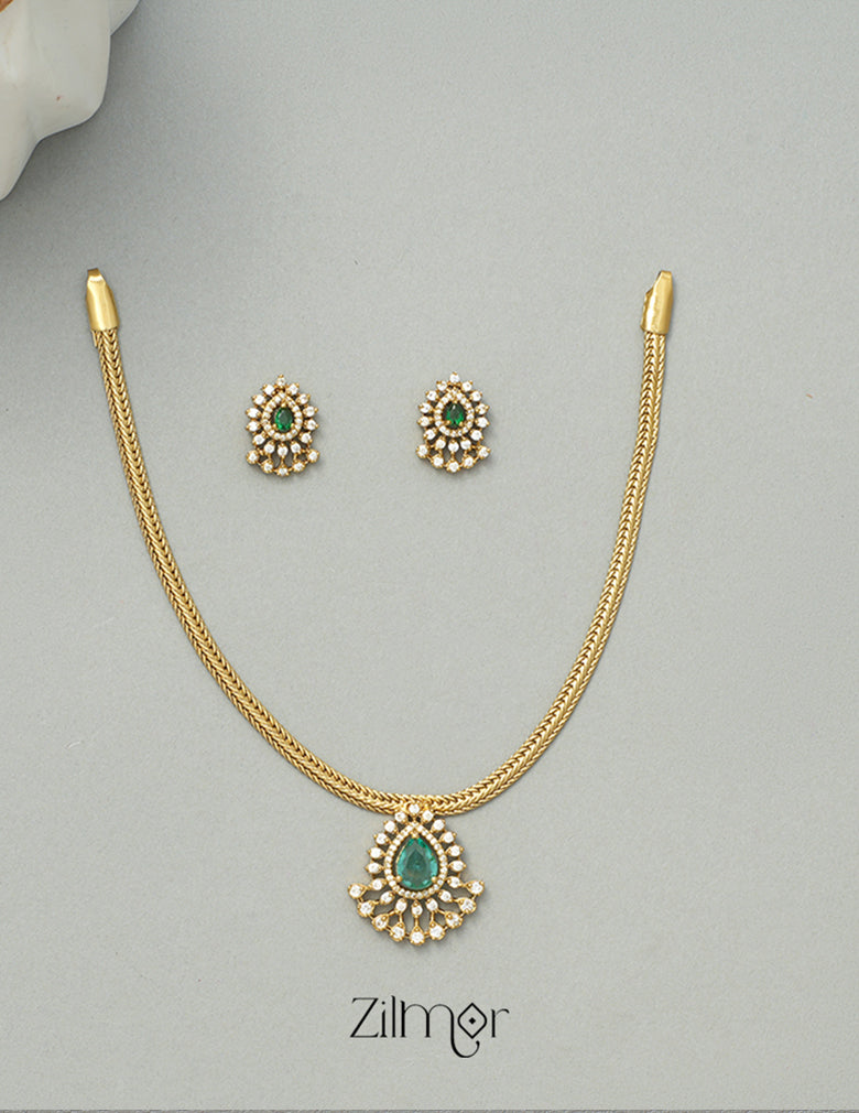SN1011323 -  Premium Antique Traditional AD Pendant Short Necklace Earrings 2-Zilmor