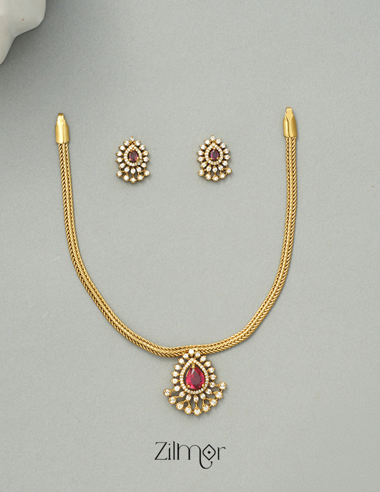 SN1011323 -  Premium Antique Traditional AD Pendant Short Necklace Earrings 1-Zilmor
