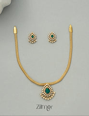 SN1011323 -  Premium Antique Traditional AD Pendant Short Necklace Earrings 4-Zilmor