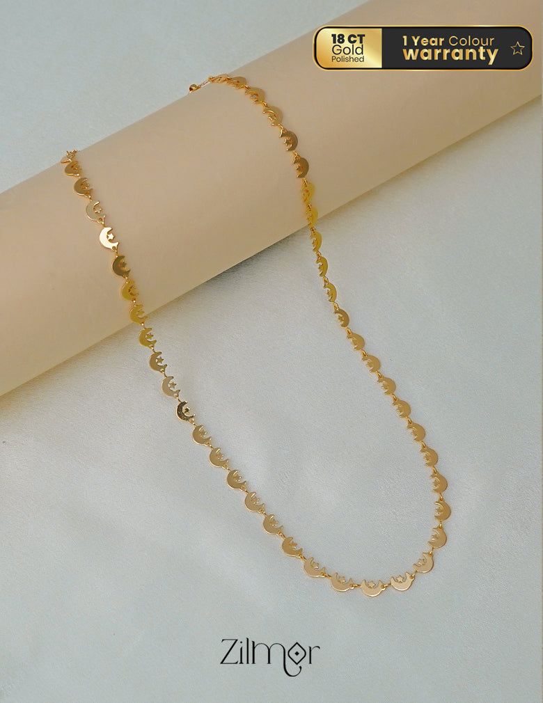 KT1011683- Gold toned Simple Star Moon Chain Necklace 2-Zilmor