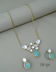 KH1011660 - Moissanite Polki Stone  Necklace with Earrings (color option) 1-Zilmor