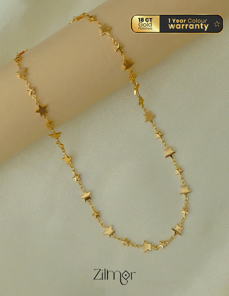 KT1011701 - Anti Tarnish Gold Plated Simple Star Chain Necklace 2-Zilmor