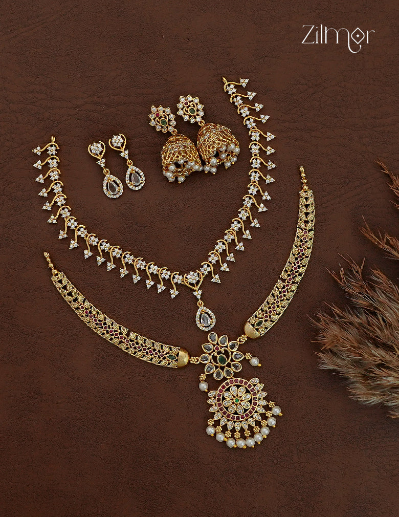 2 Antique Necklaces with Matching Earrings Combo - SC1012880