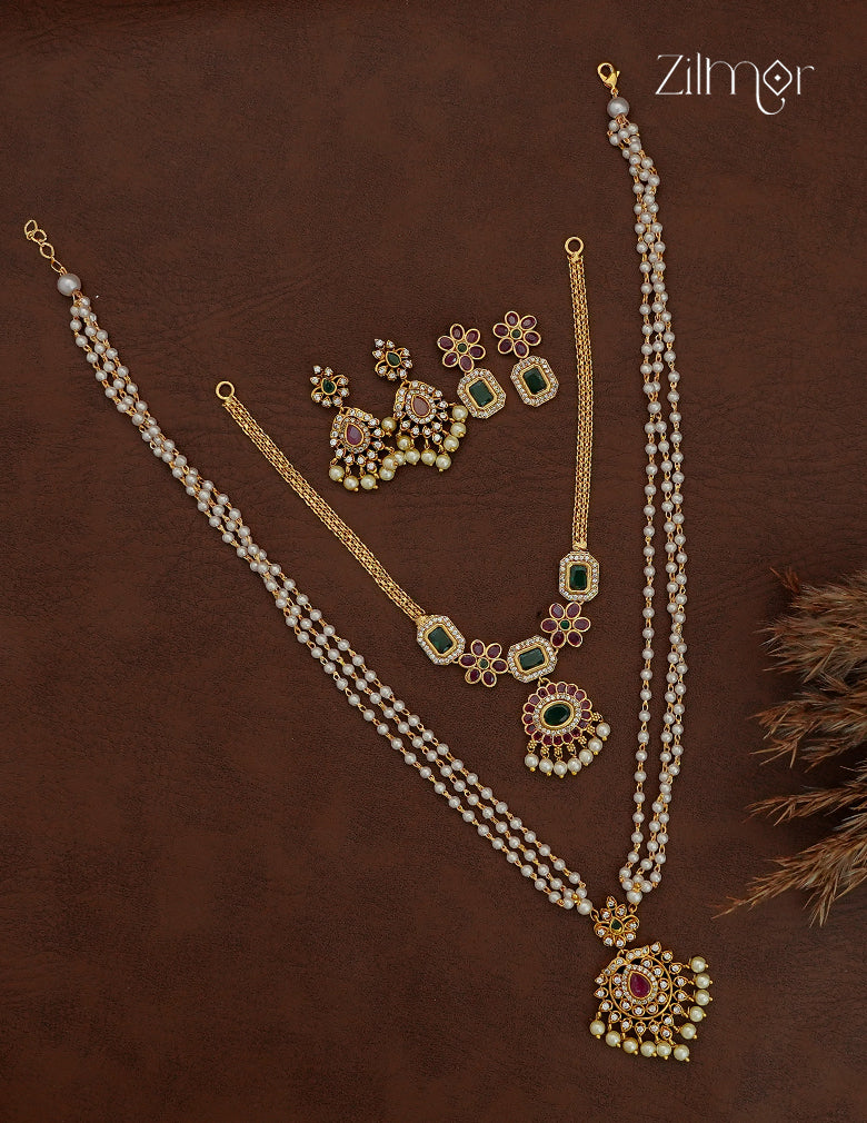 2 Antique Pearl  Necklaces  with Matching Earrings Combo - SC10127801