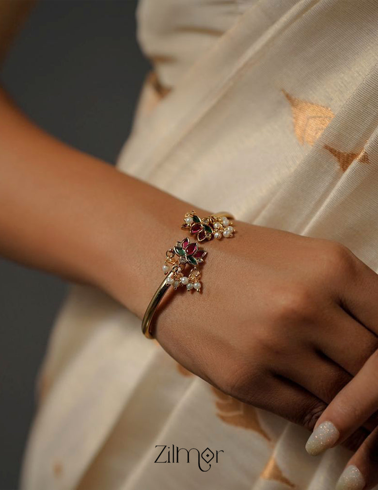 Gold Toned Lotus bangle  - BH10023 3-Zilmor