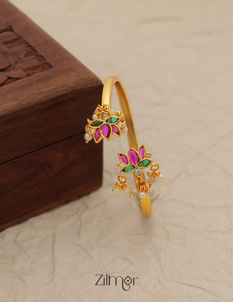 Gold Toned Lotus bangle  - BH10023 2-Zilmor