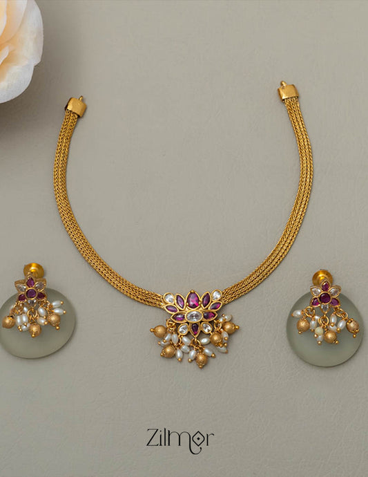 BH100123 - Premium Antique Lotus Choker set with Earrings