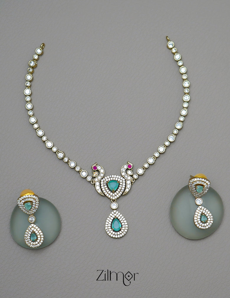 KA1011708- Antique Moissanite Stone Pendant Choker Earrings Set | AD Stone Necklace 5-Zilmor