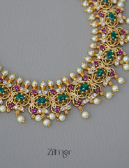SN1011474 - Premium Antique AD Stone Pearl Hanging Necklace Earrings Set 3-Zilmor