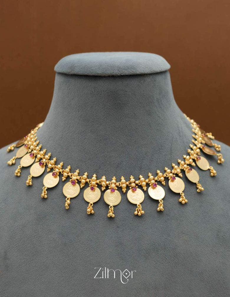 AG101504 - Gold tone Lakshmi coin Bridal Choker Necklace 4-Zilmor