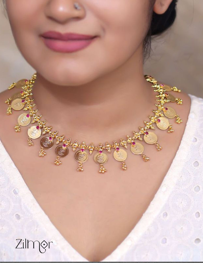 AG101504 - Gold tone Lakshmi coin Bridal Choker Necklace 3-Zilmor