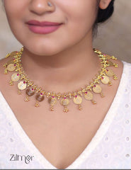 AG101504 - Gold tone Lakshmi coin Bridal Choker Necklace 3-Zilmor