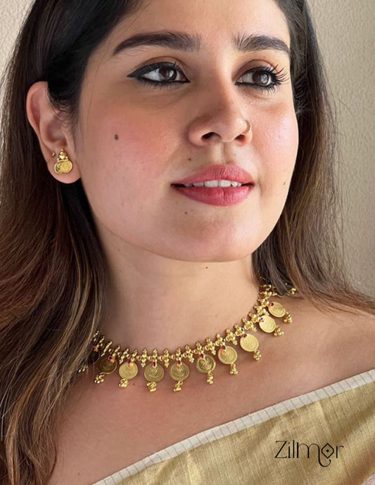 AG101504 - Gold tone Lakshmi coin Bridal Choker Necklace