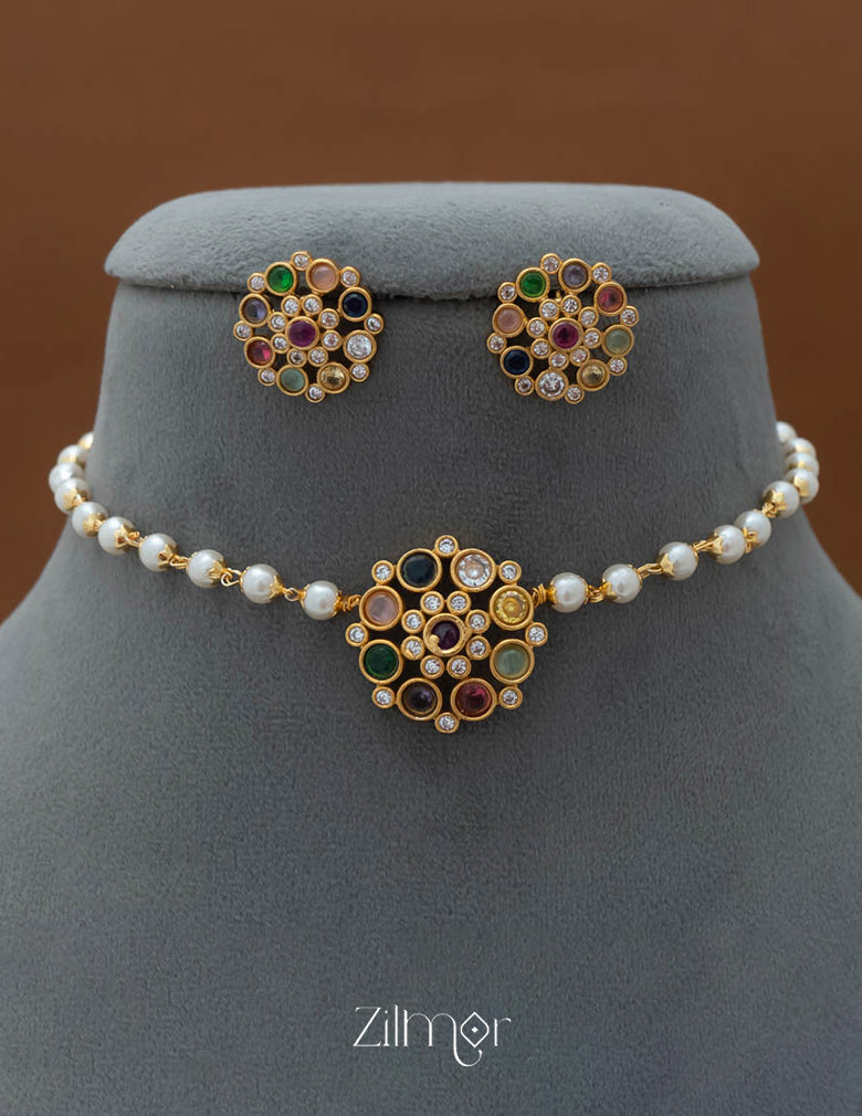 SN101794 - Pearl Antique Necklace Earrings Set 7-Zilmor