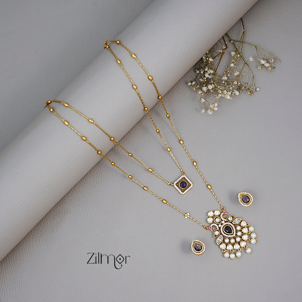 SN101785 - Premium Antique AD Stone Layer Necklace with Earrings