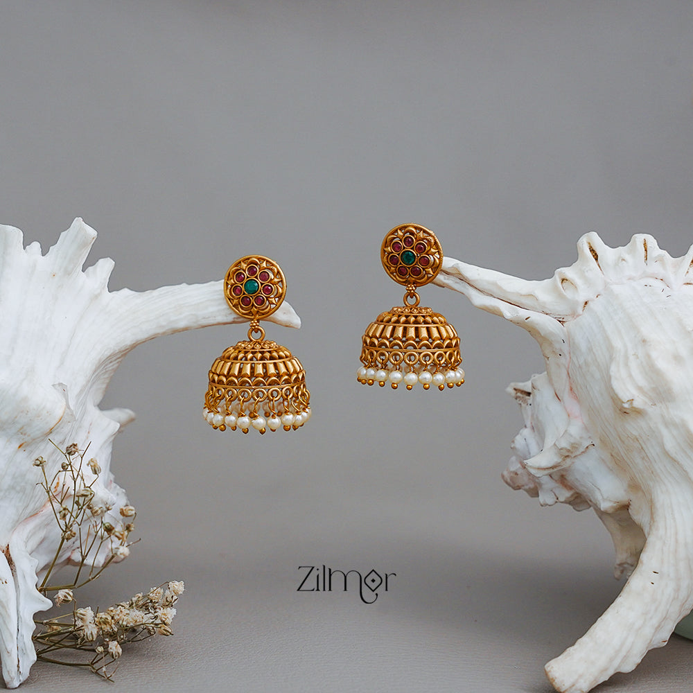 PP101976 -Ad Stone Pearl Hanging Jumkha Earrings