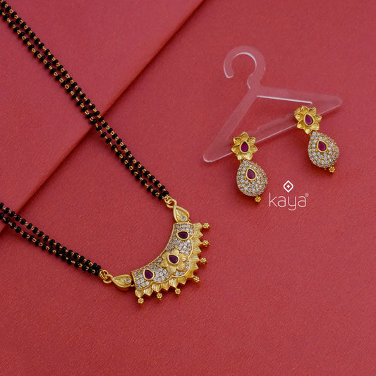 SR100568 - Gold Plated AD Stone Pendant Mangalsutra Necklace with Earring Set