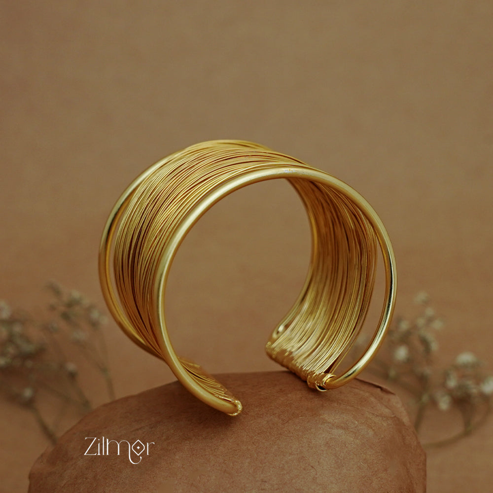 ZA1011163 - Gold Toned Contemporary Multilayer Wire Adjustable Cuff Bracelet Bangle