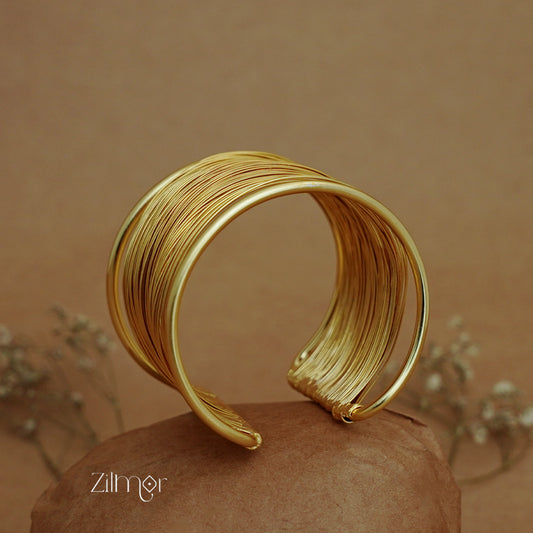 ZA1011163 - Gold Toned Contemporary Multilayer Wire Adjustable Cuff Bracelet Bangle