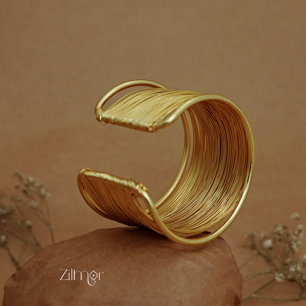 ZA1011163 - Gold Toned Contemporary Multilayer Wire Adjustable Cuff Bracelet Bangle