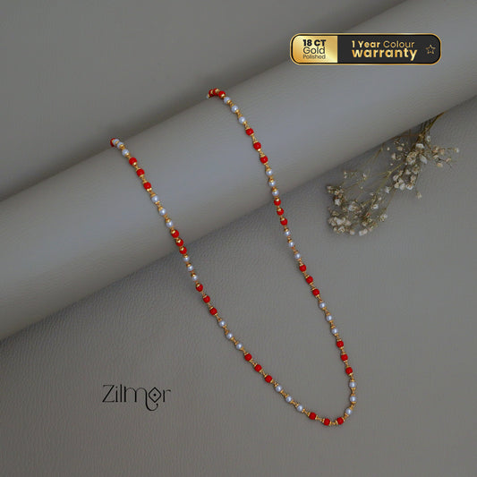 TR1011144 - Pearl Red Coral Beads Daily Wear Simple Necklace